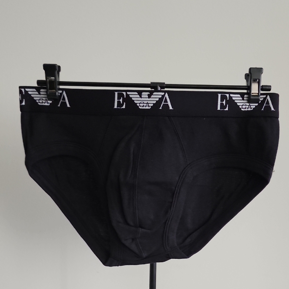 Emporio Armani Men's Black Briefs with Logo Waistband